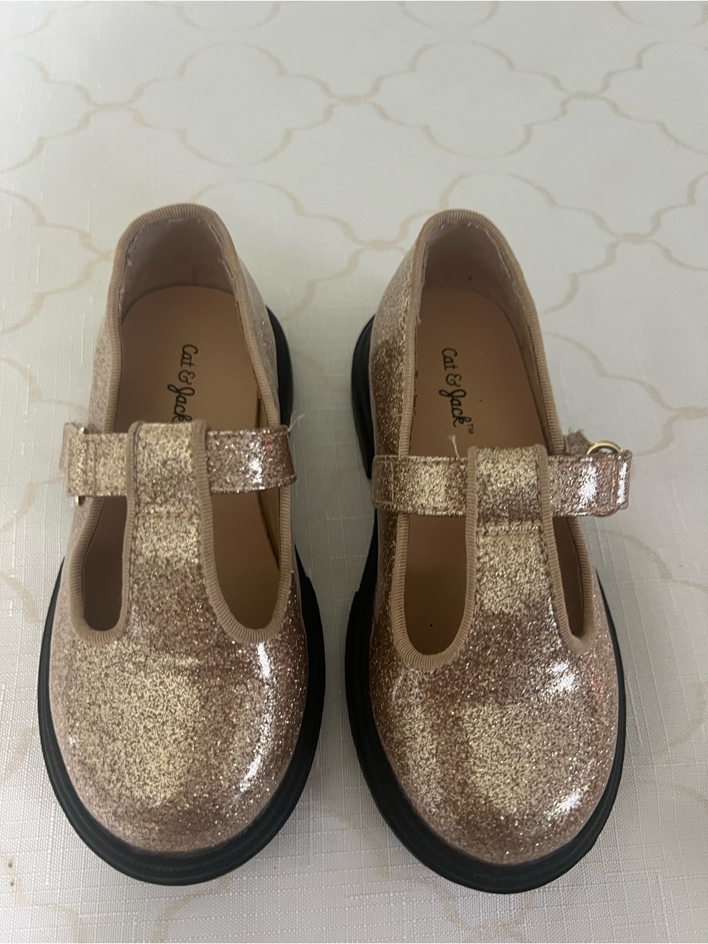 Cat & Jack Girls' Rose Gold Glitter T-Strap Mary Jane  girl Shoes